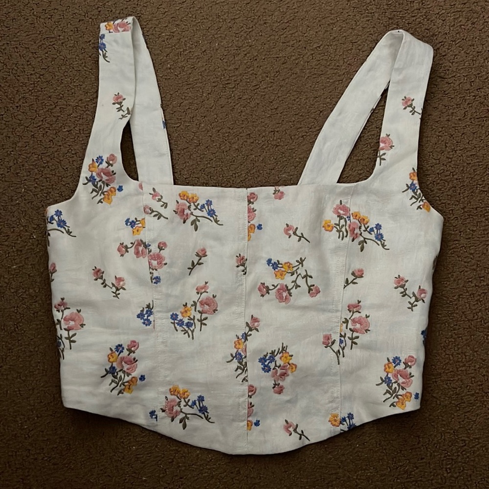 Reformation Rover Linen Top in Gala Embroidery